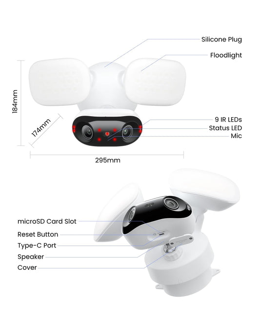 Reolink Elite Floodlight WiFi, 4K 8MP 180° Panoramic Wired Floodlight Camera, Adjustable 3000 Lumens Spotlights, AI Video Search, Dual-Band Wi-Fi 6, 24/7 Recording, No Monthly Fees