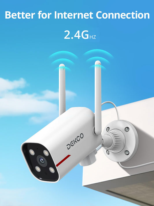 DEKCO 4Pack Home Security Cameras with 2K Color Night Vision, Pan Rotating 180° Wired Outdoor Security Cameras Support 24/7 Recording, 2.4&5G WiFi, AI Auto Tracking