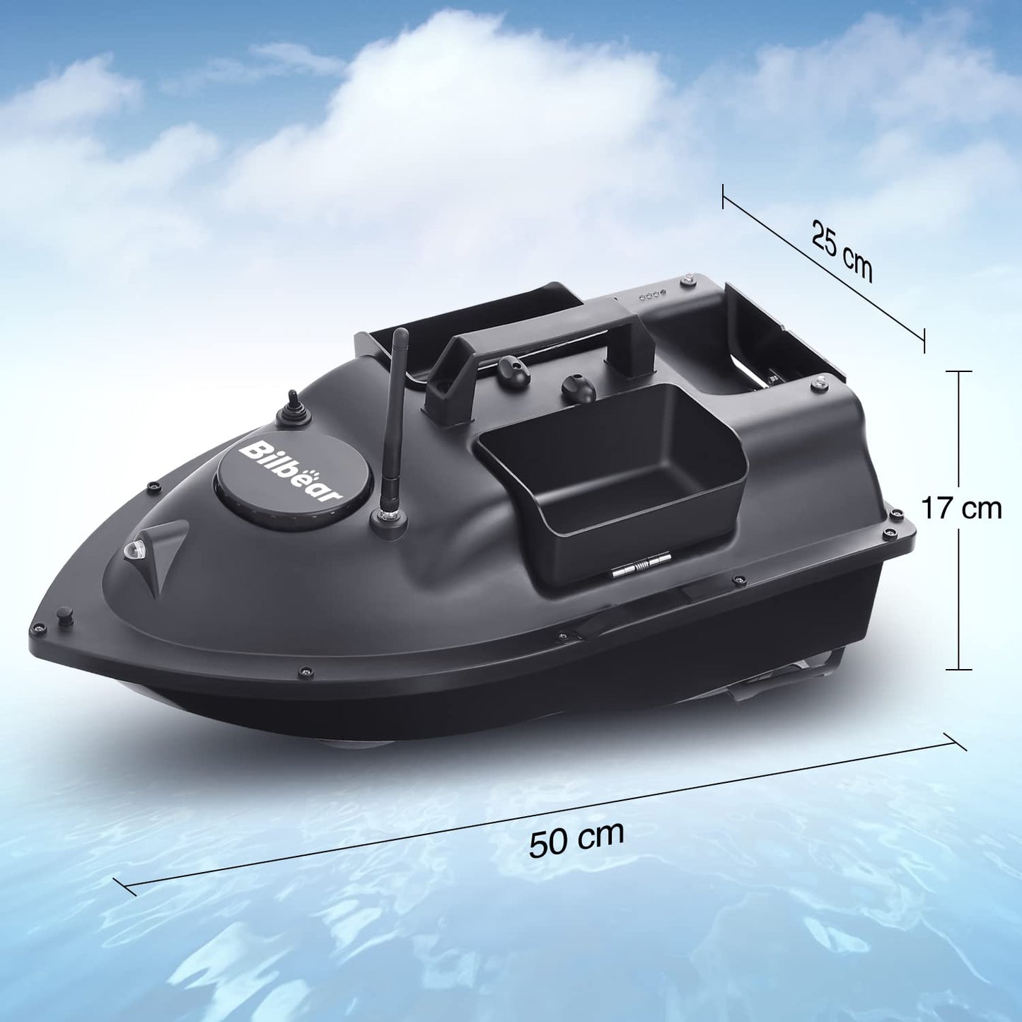 Bilbear Futterboot mit GPS, 3 Klappen und Ersatz-Akku, für Karpfenfischen, Schwarz