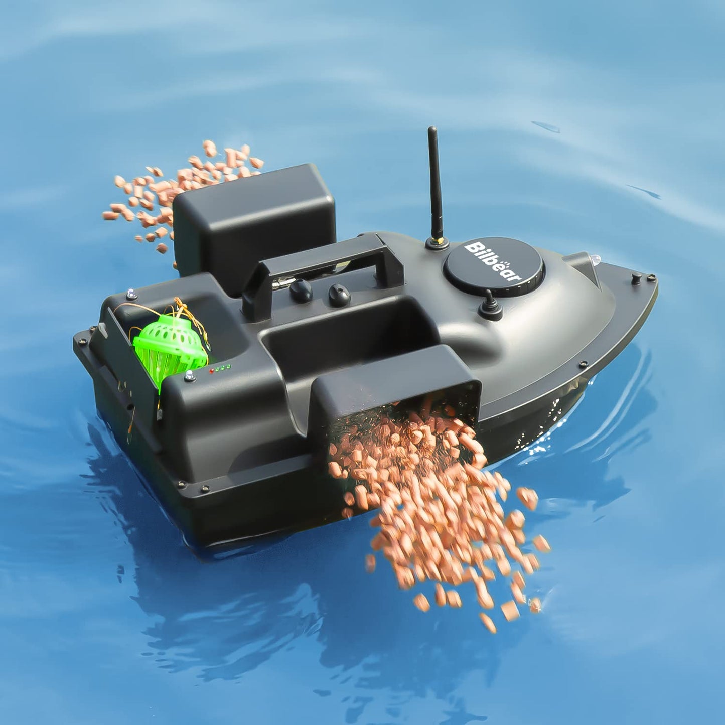 Bilbear Futterboot mit GPS, 3 Klappen und Ersatz-Akku, für Karpfenfischen, Schwarz