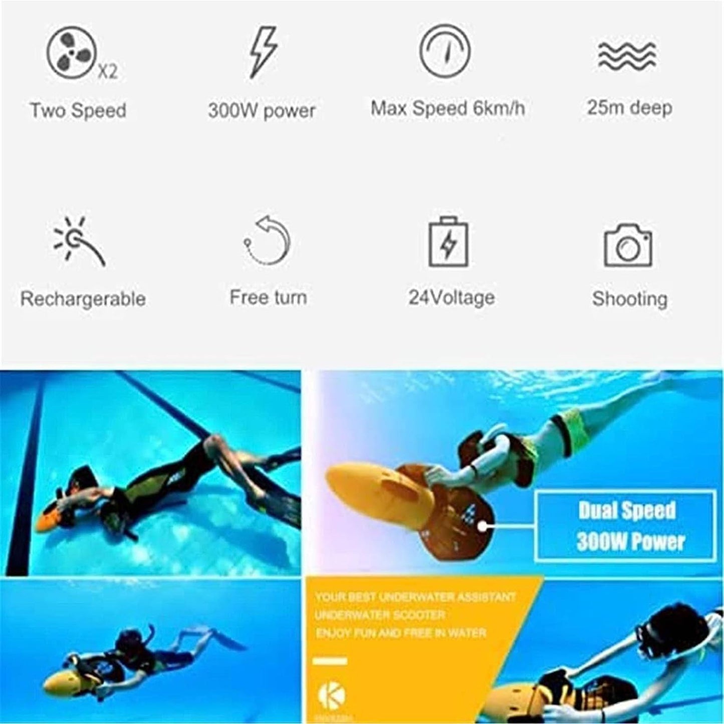 DDZJTPP Elektrischer Unterwasser-Wasserscooter, 300W, wasserdicht