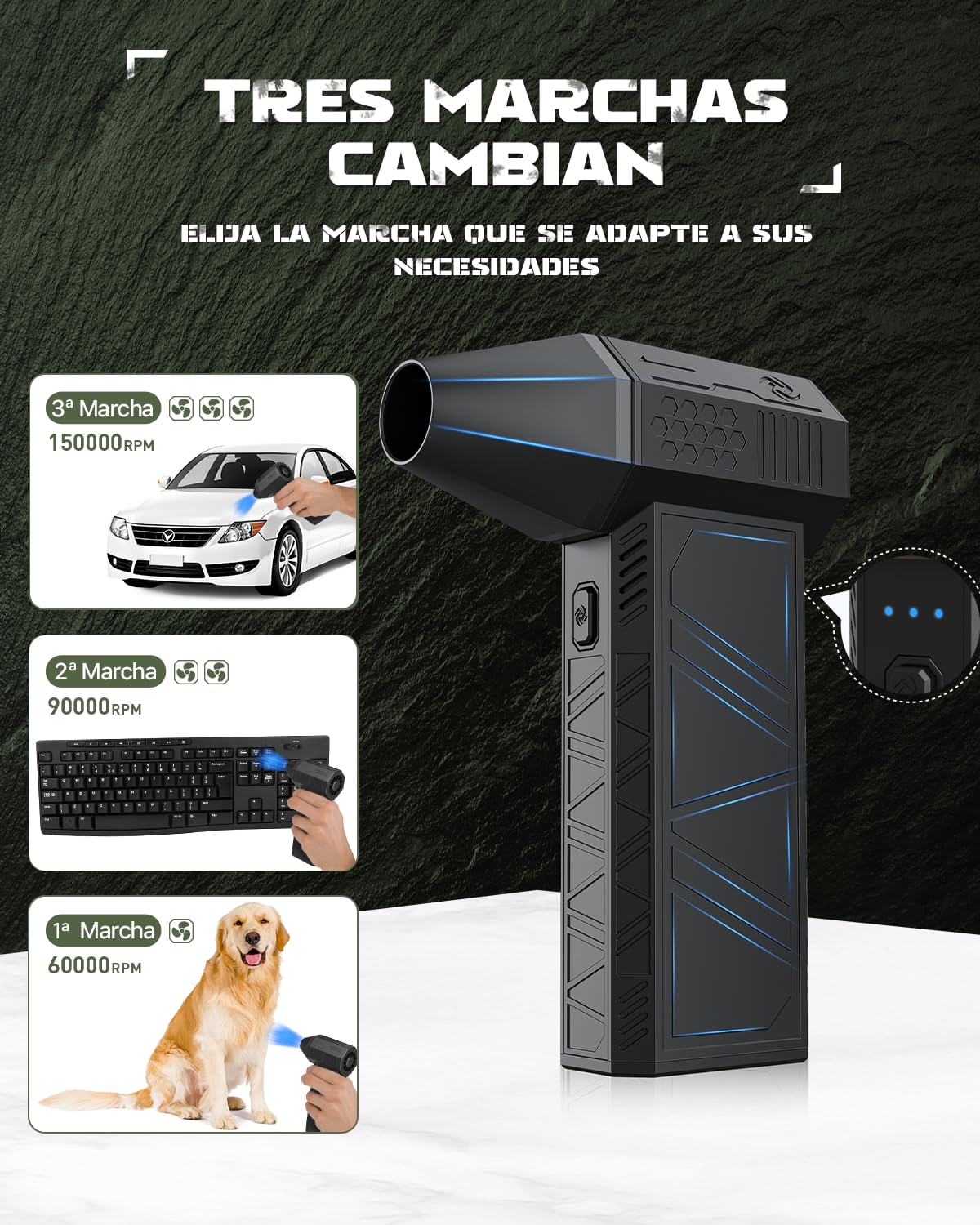 EUKI Elektrischer Druckluft-Duster, 150000 U/min, 6000mAh Akku, für PC-Reinigung