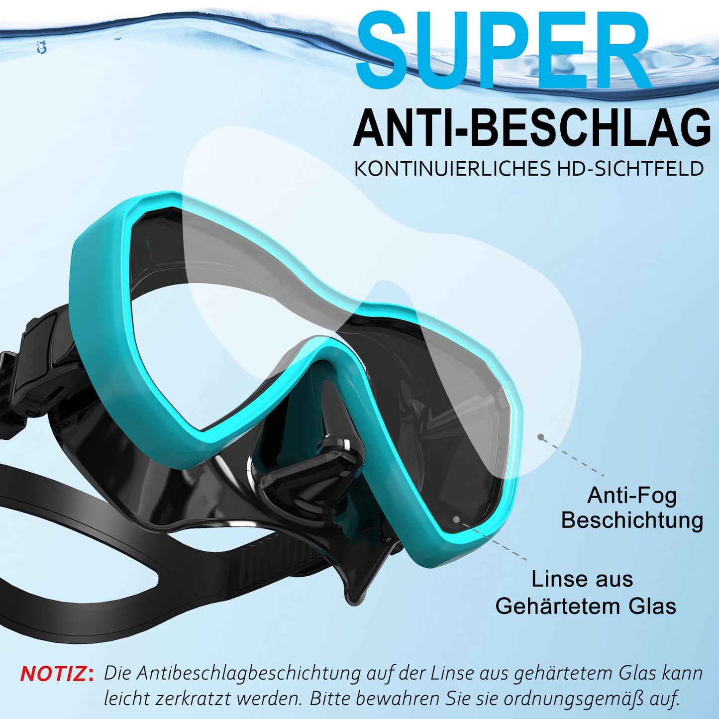 Dorlle Panorama Schnorchelset, Anti-Fog, Dry Schnorchel, für Erwachsene, Wassergrün