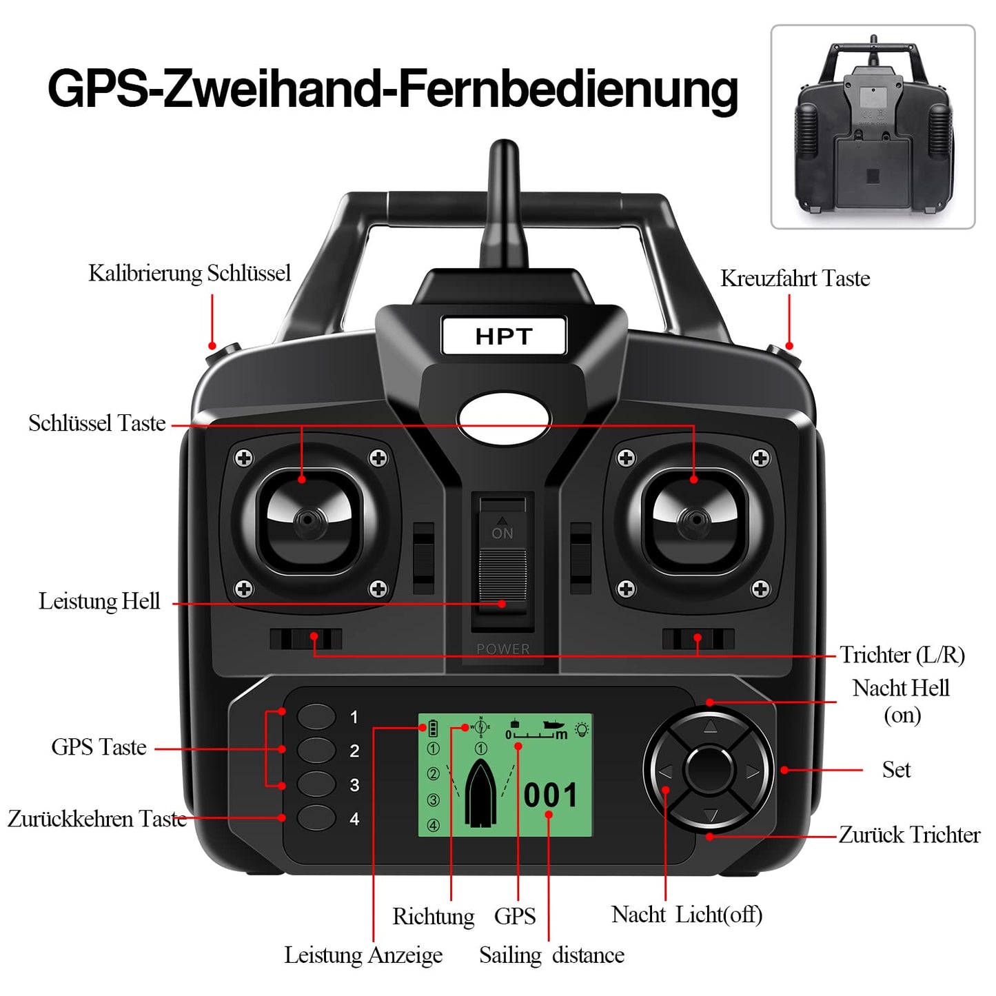 Bilbear Futterboot mit GPS, 3 Klappen und Ersatz-Akku, für Karpfenfischen, Schwarz