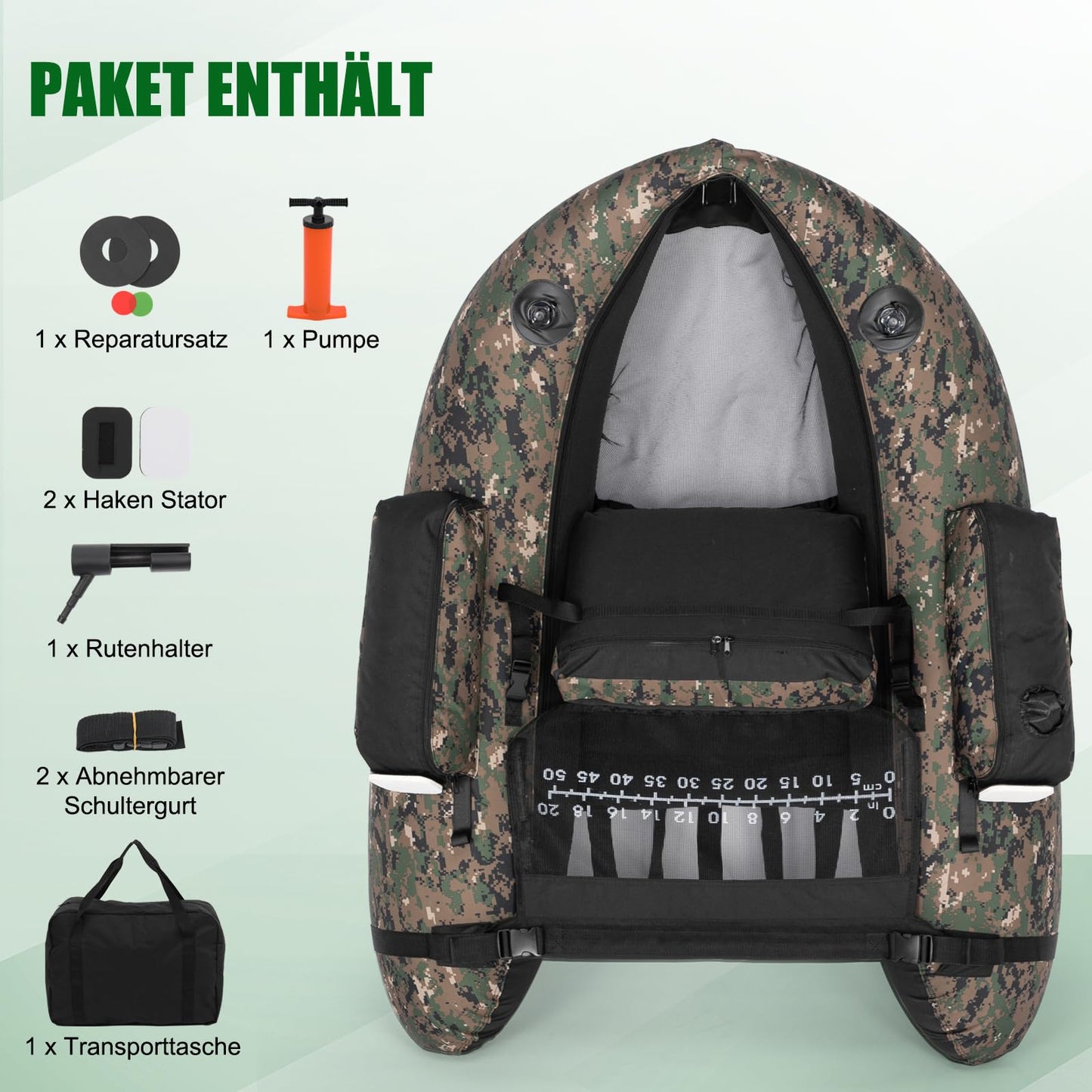 LEADZM aufblasbares Angelboot, Camouflage, 150 kg Tragkraft