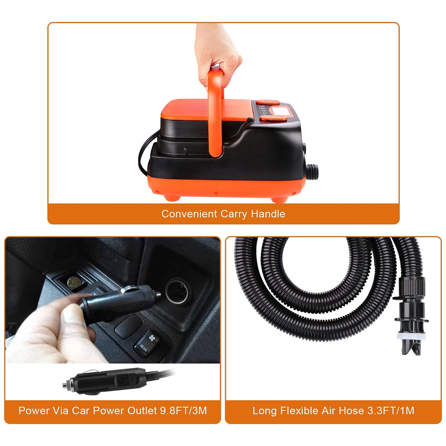 AGPtEK Elektrische SUP Pumpe, 6000mAh, 16 PSI, tragbar und wiederaufladbar