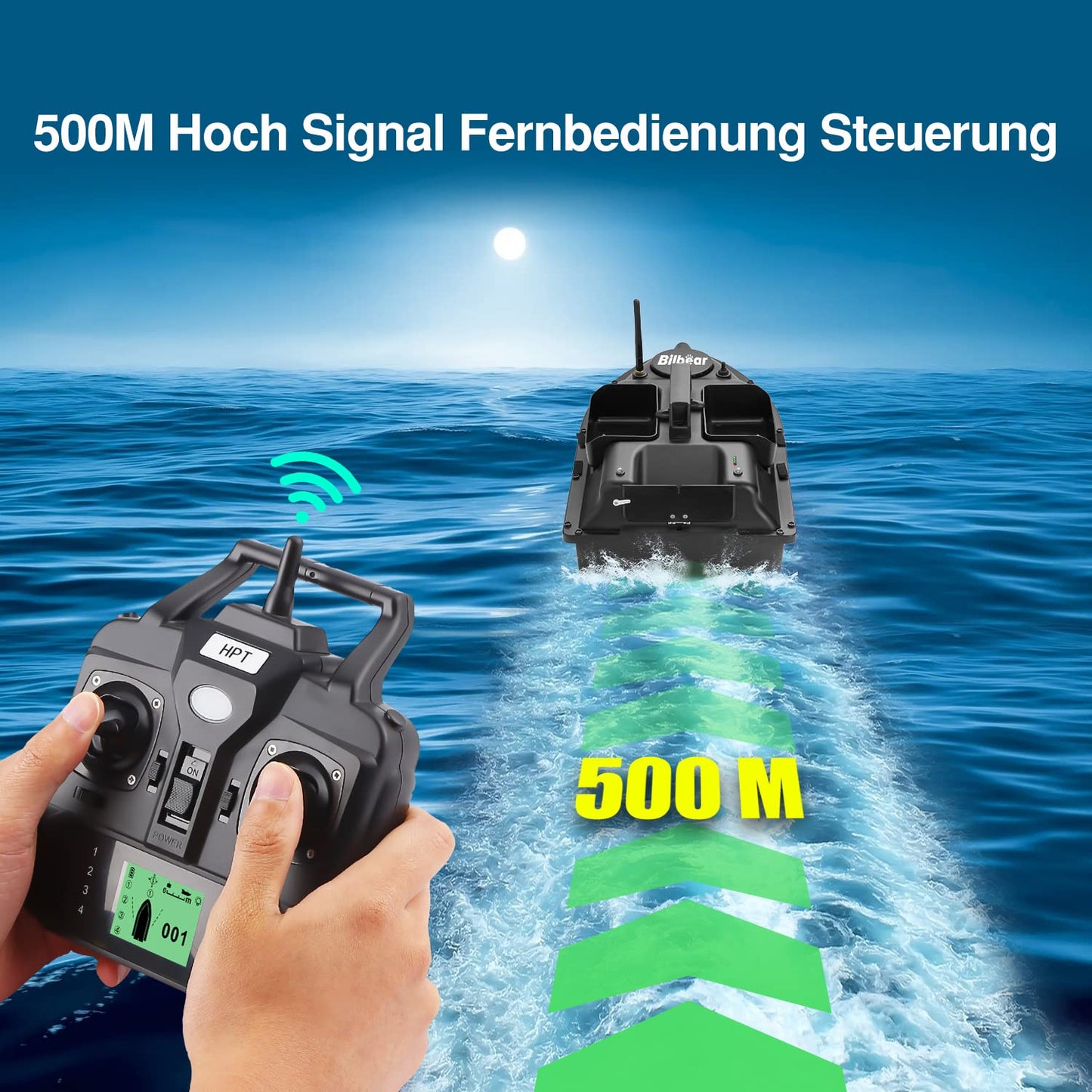 Bilbear Futterboot mit GPS, 3 Klappen und Ersatz-Akku, für Karpfenfischen, Schwarz