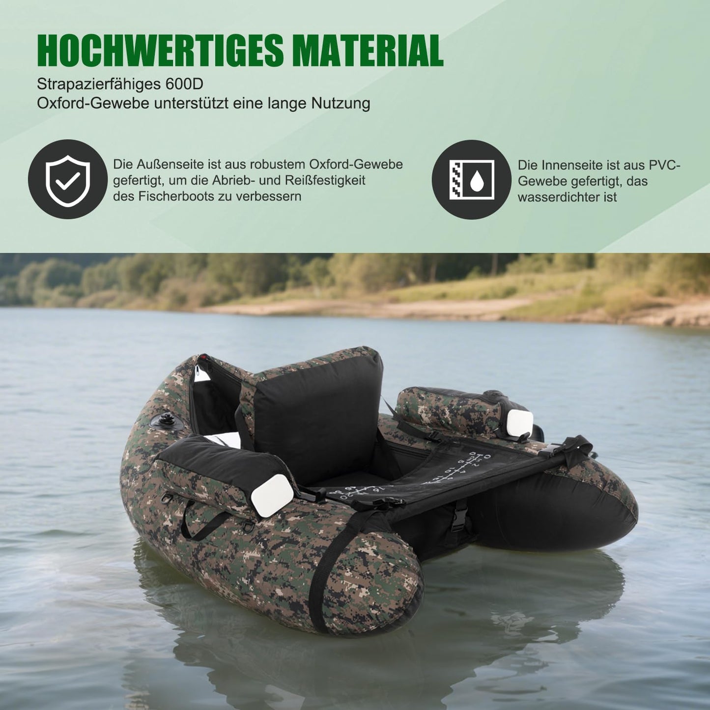 LEADZM aufblasbares Angelboot, Camouflage, 150 kg Tragkraft