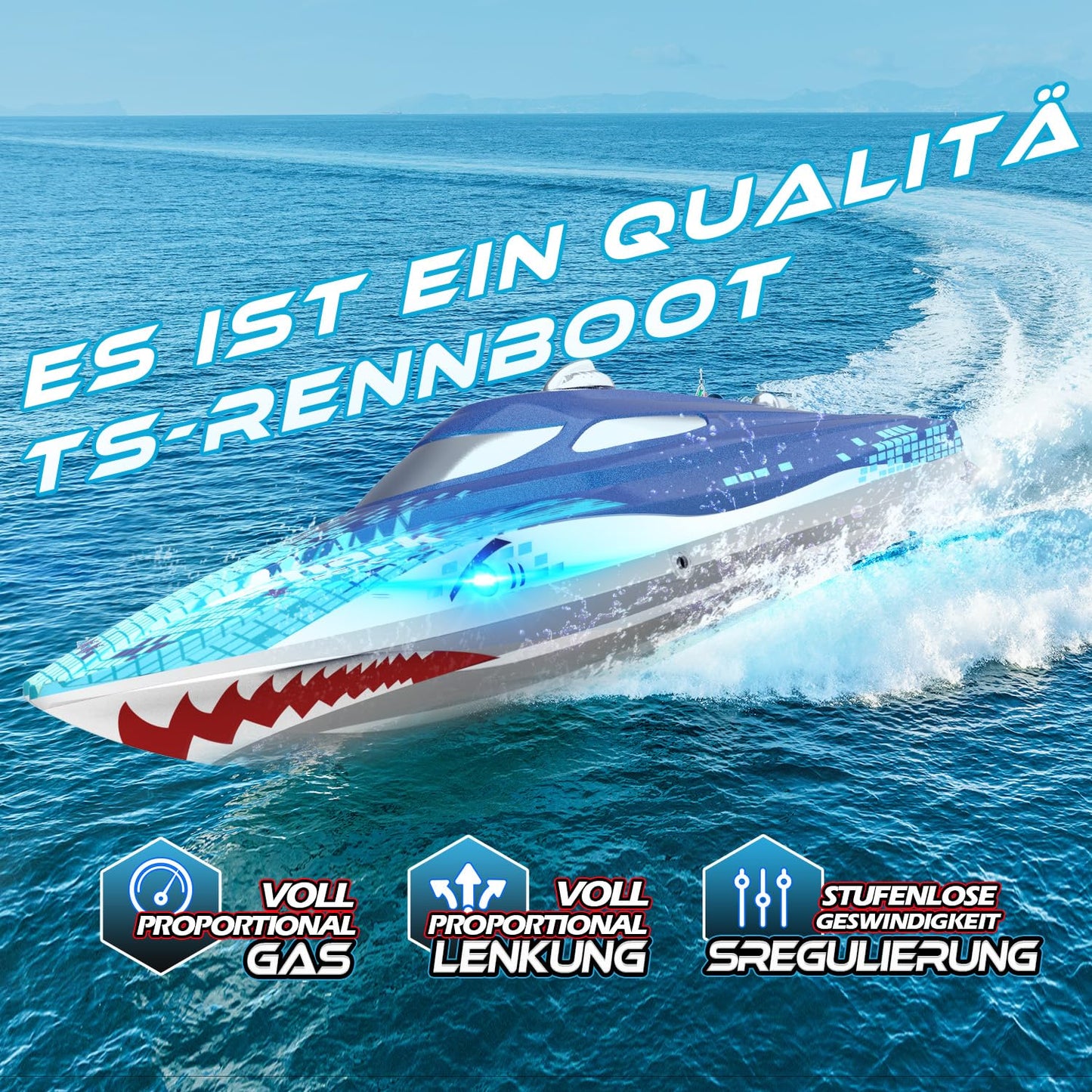 DEERC Haiboot RC Boot, 20+ km/h, mit LED-Licht, für Kinder ab 8 Jahre