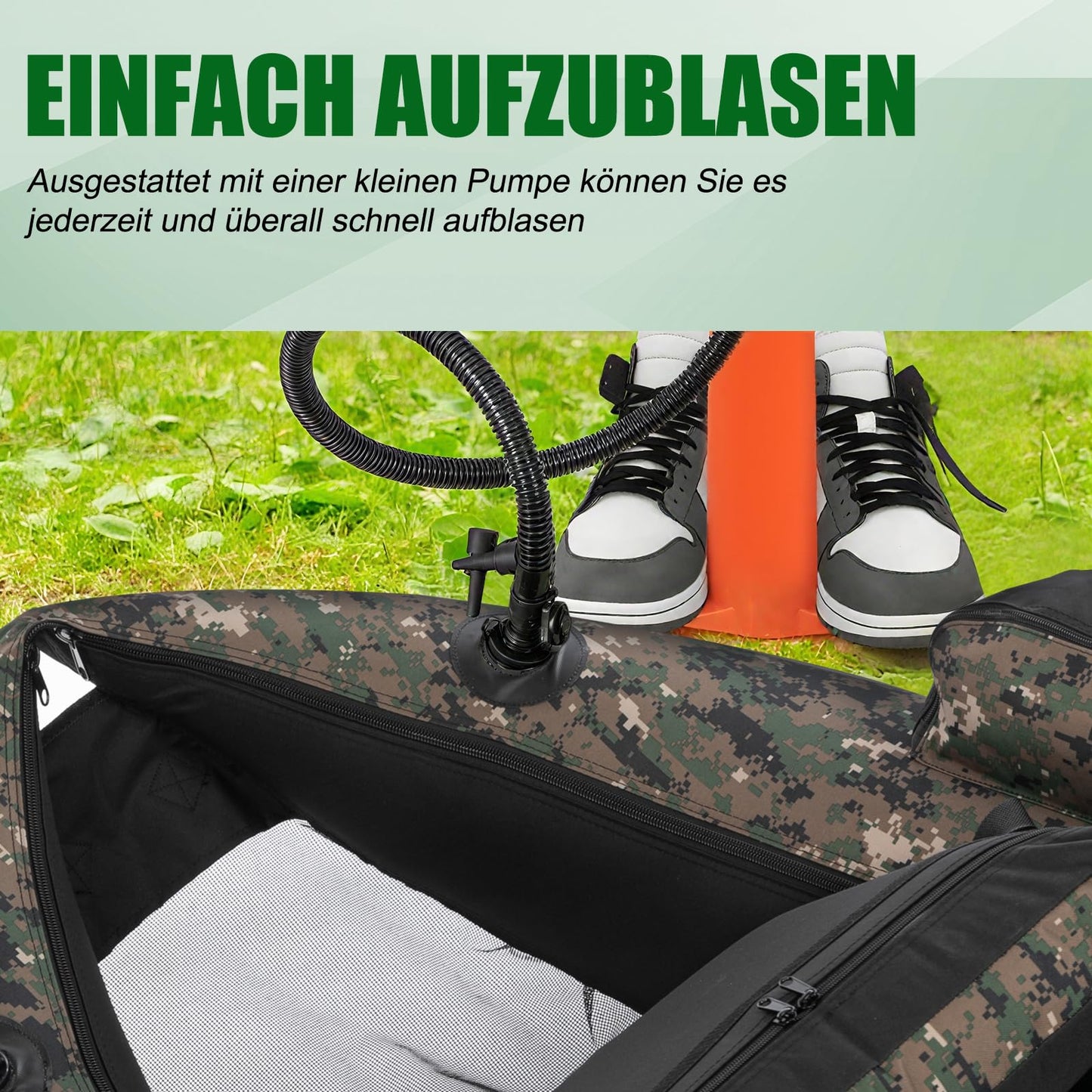 LEADZM aufblasbares Angelboot, Camouflage, 150 kg Tragkraft