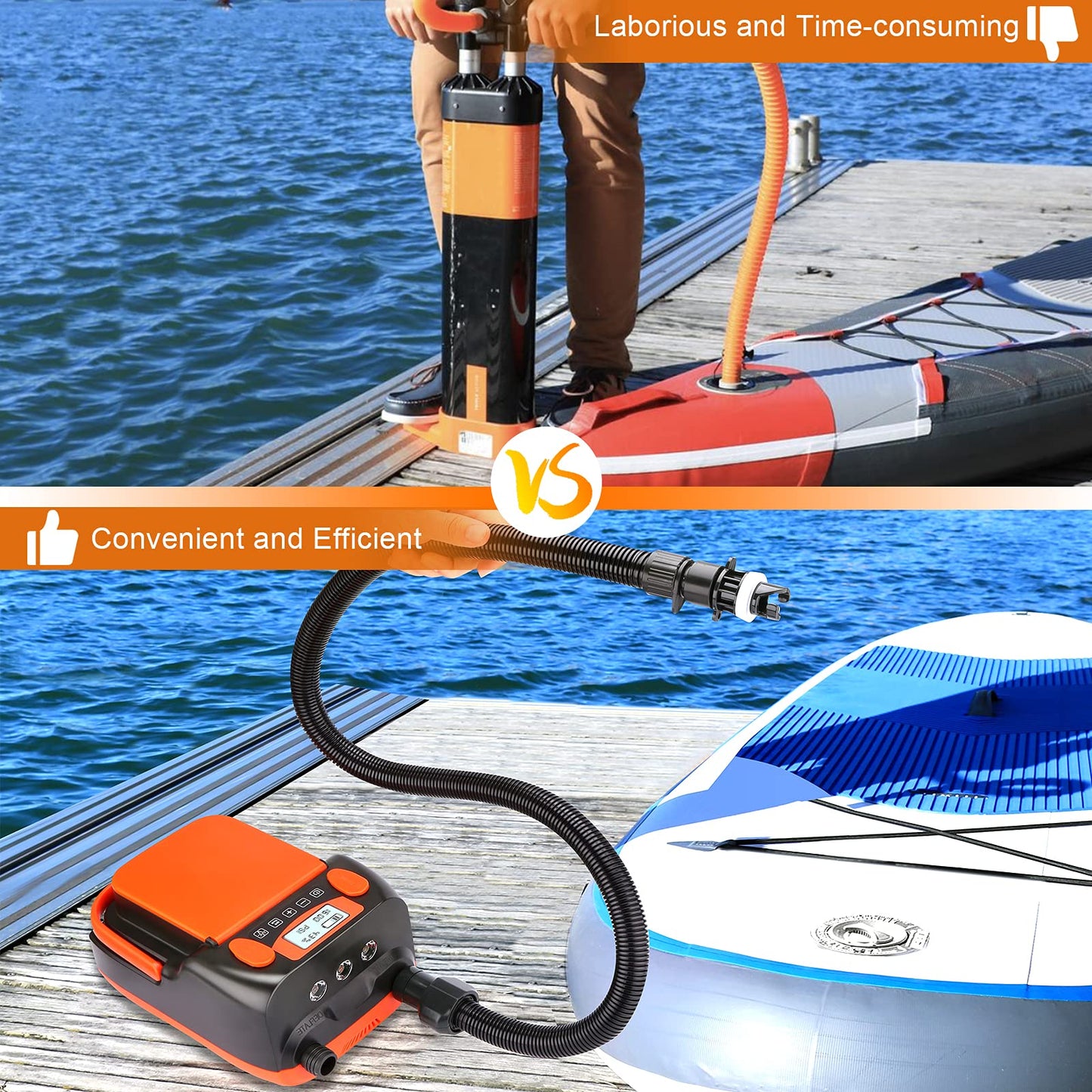 AGPtEK Elektrische SUP Pumpe, 6000mAh, 16 PSI, tragbar und wiederaufladbar