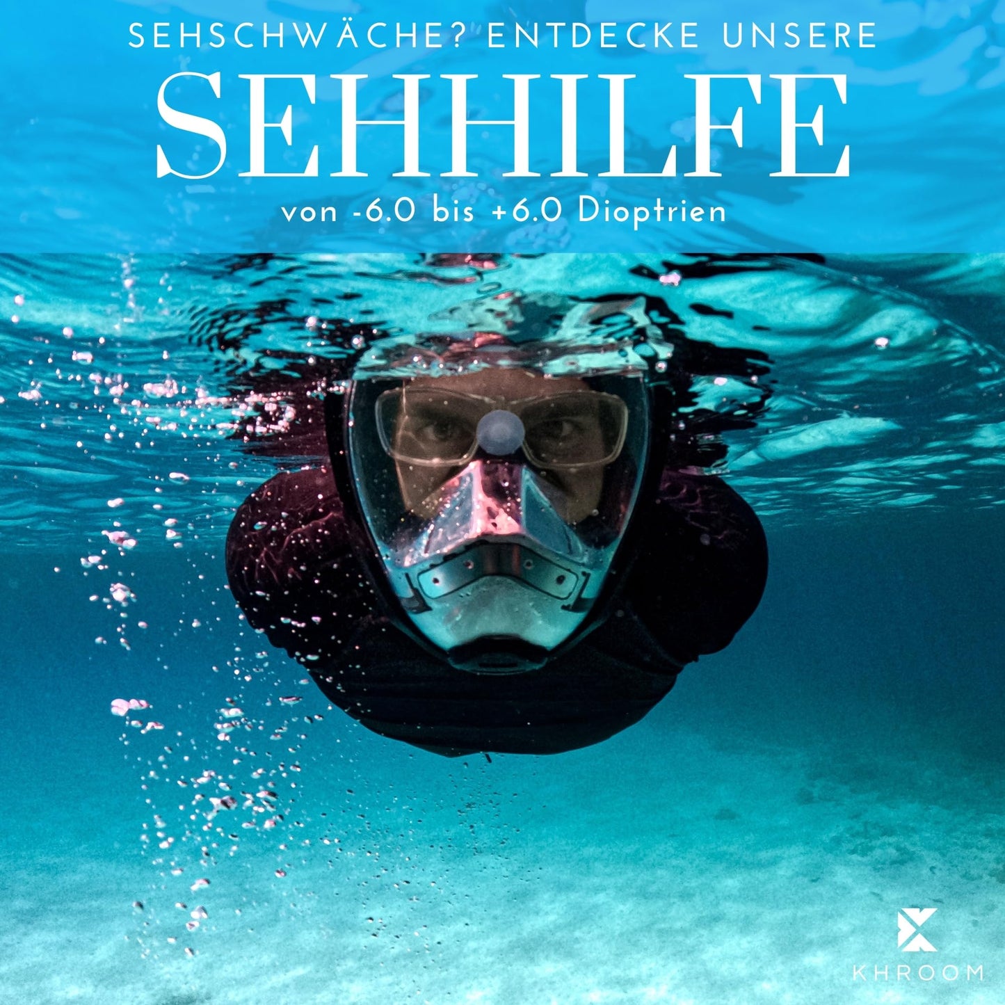 Khroom Seaview X Vollgesichts-Schnorchelmaske, DEKRA CO2-sicher, für Erwachsene und Kinder, L-XL, Blau