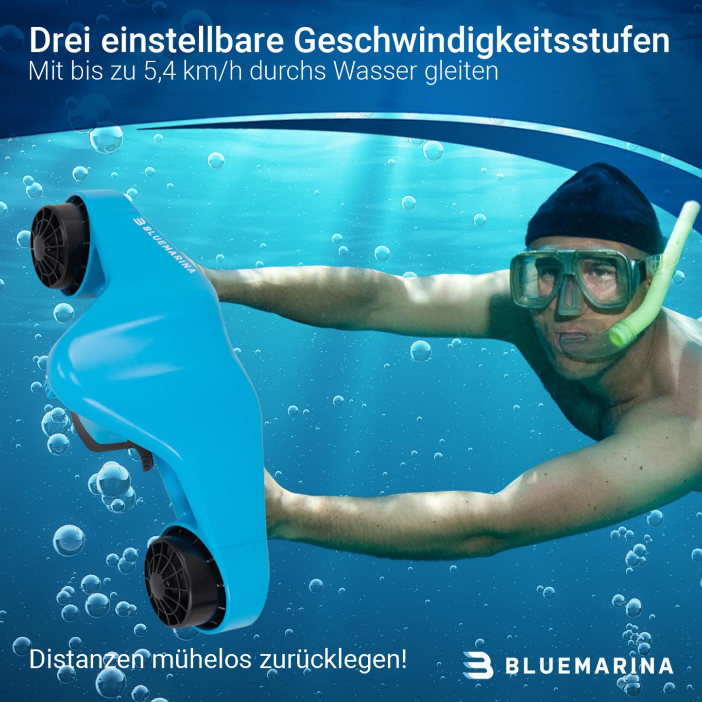 Bluemarina Orca Unterwasserscooter, 2x 500W Motoren, 5.4 km/h, 30 m Tiefe