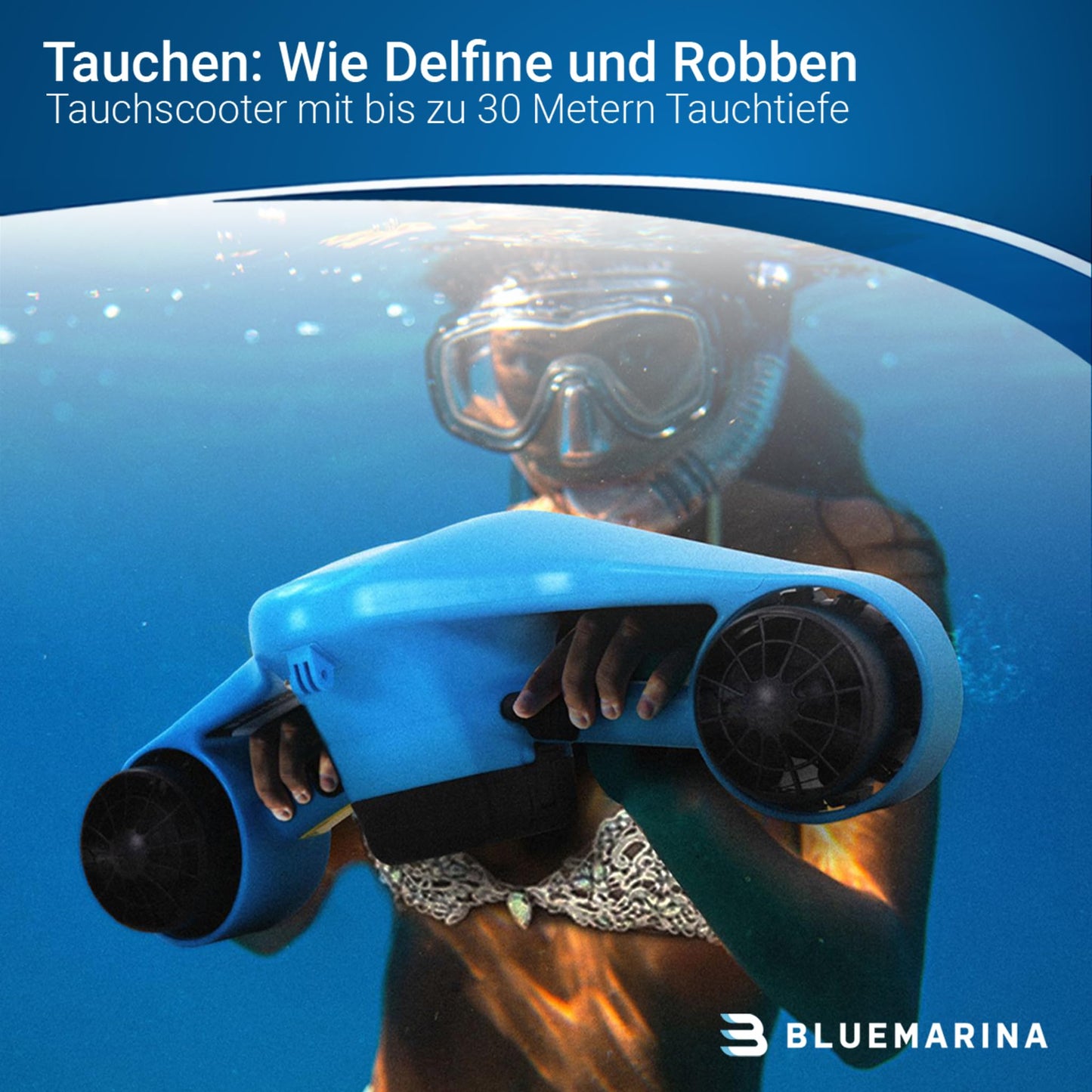 Bluemarina Orca Unterwasserscooter, 2x 500W Motoren, 5.4 km/h, 30 m Tiefe