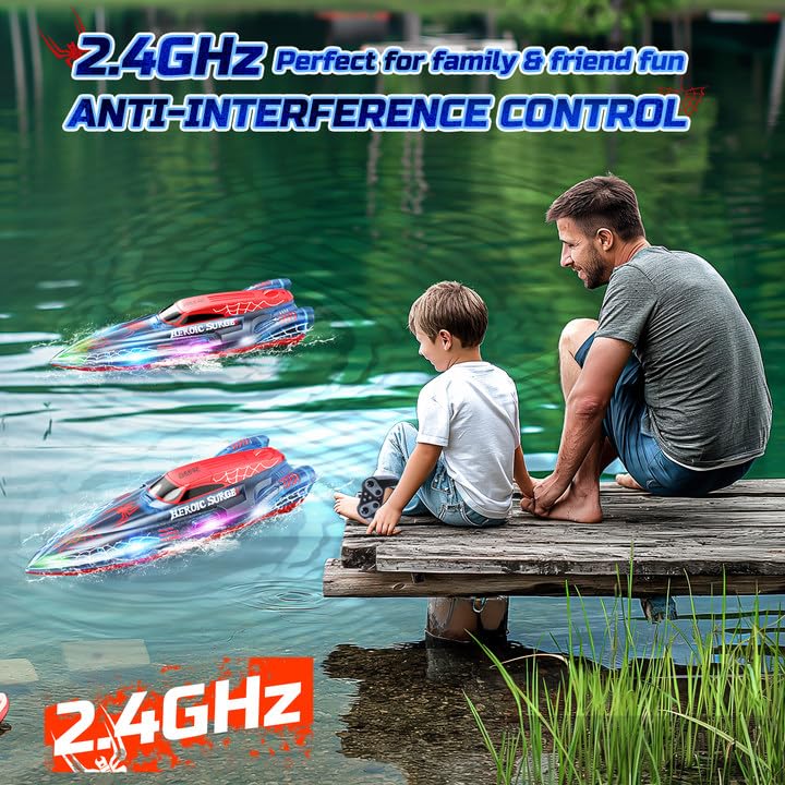 DEERC RC Boot im Spinnen-Design, mit LED-Lichtern, 2 Akkus, für Kinder 8-12 Jahre