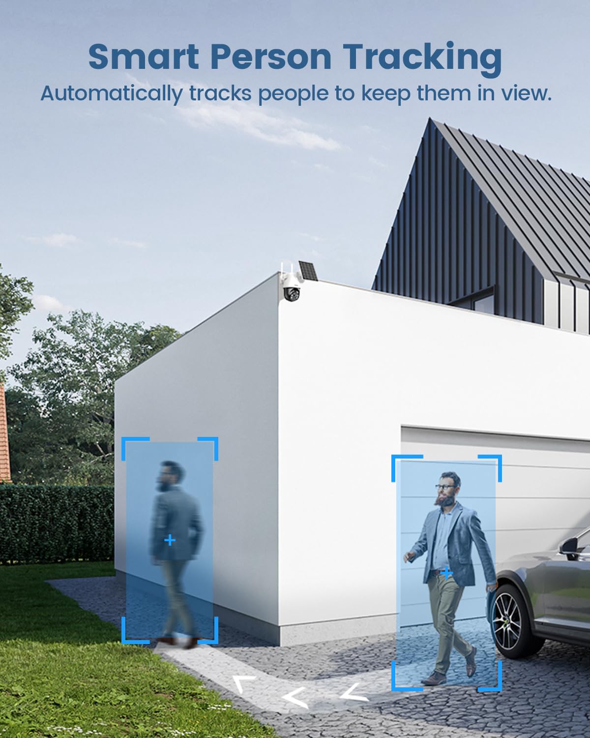 AOSU 3K/5MP Solar Security Cameras Wireless Outdoor, WiFi Camera Surveillance Exterieur for Home Security, Panoramic PTZ, Auto Tracking, Human/Vehicle Detection, Night Vision (2 Pack), SolarCam D1 SE