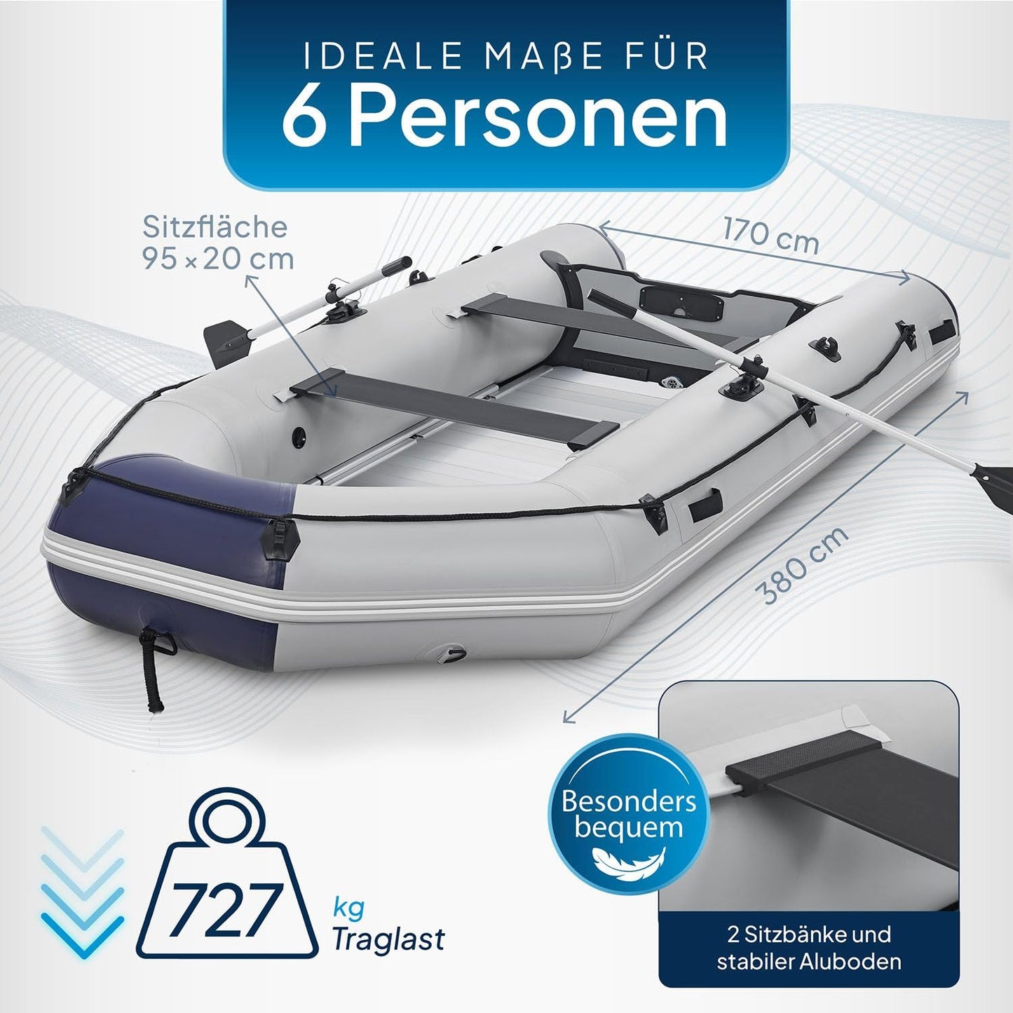 ArtSport Schlauchboot mit Aluboden, 3,80 m, für 6 Personen