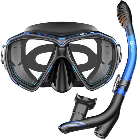Dorlle Schnorchelset, Anti-Fog & Anti-Leck, mit Dry-Schnorchel, für Erwachsene, Schwarz/Blau