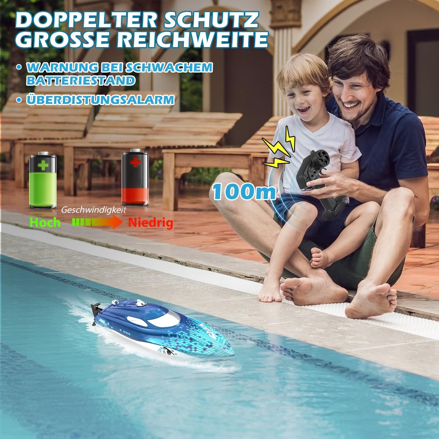 DEERC Haiboot RC Boot, 20+ km/h, mit LED-Licht, für Kinder ab 8 Jahre