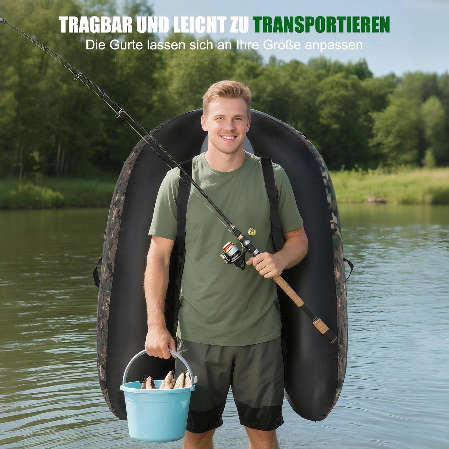 LEADZM aufblasbares Angelboot, Camouflage, 150 kg Tragkraft