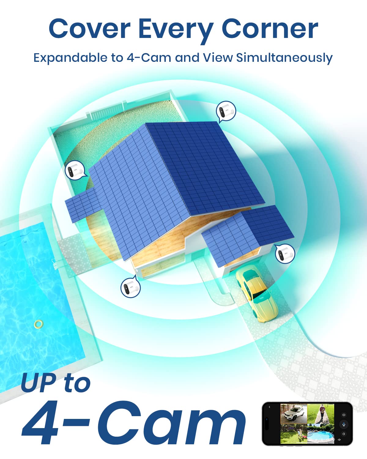 aosu Security Cameras Wireless Outdoor Home System, True 2K HD Night Vision, No Subscription, 240-Day Battery Life, 166° Wide View, Spotlight & Sound Alarm, Motion Only Alert, Support 2.4G / 5G WiFi