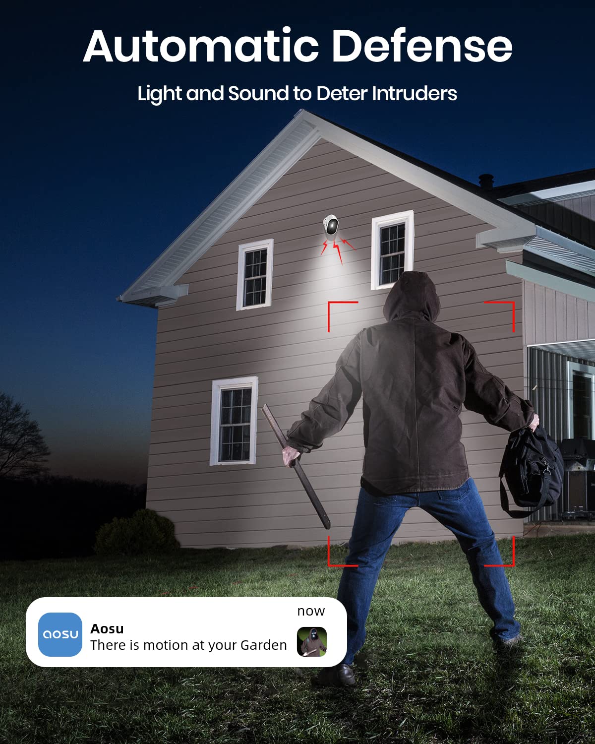 aosu Security Cameras Wireless Outdoor Home System, True 2K HD Night Vision, No Subscription, 240-Day Battery Life, 166° Wide View, Spotlight & Sound Alarm, Motion Only Alert, Support 2.4G / 5G WiFi