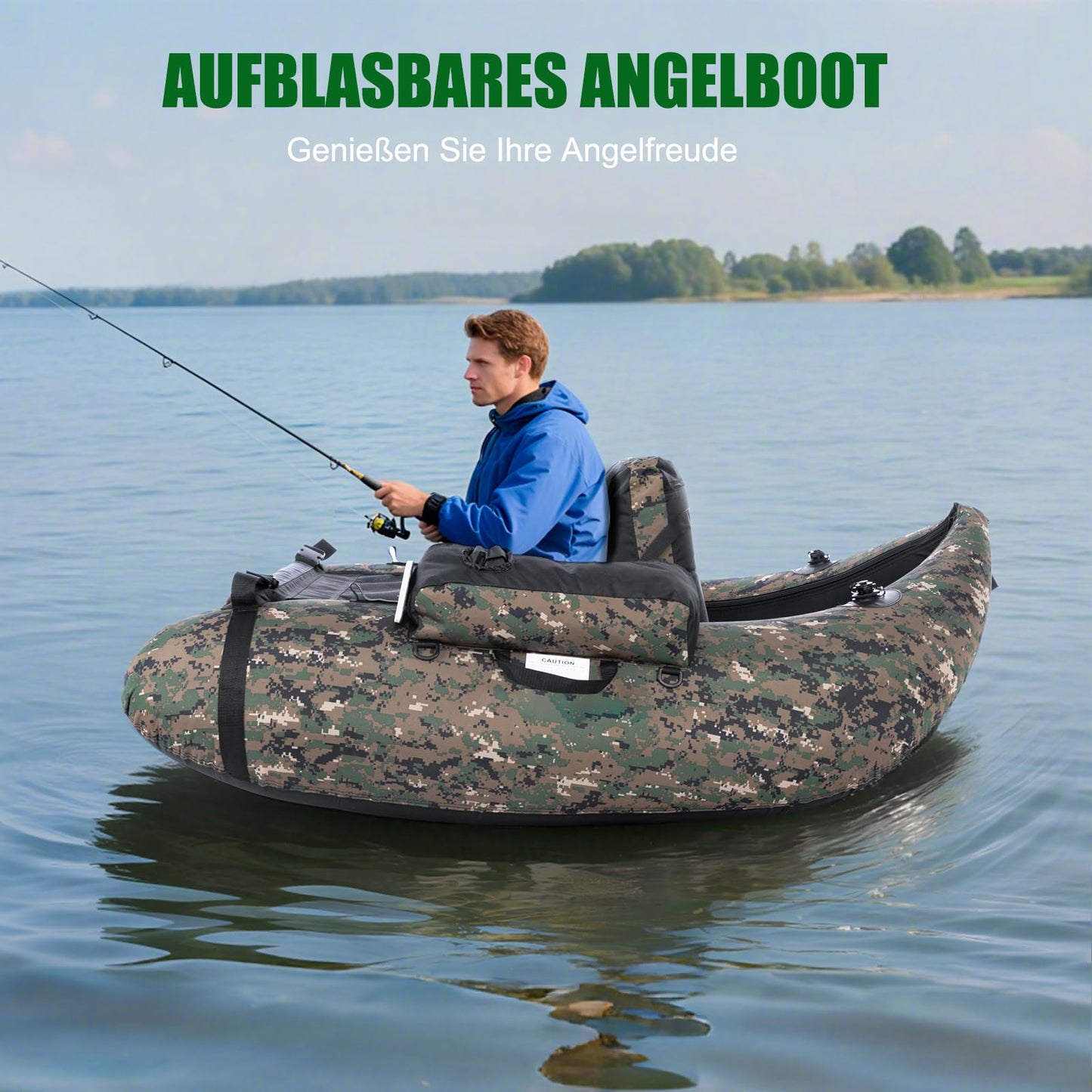 LEADZM aufblasbares Angelboot, Camouflage, 150 kg Tragkraft