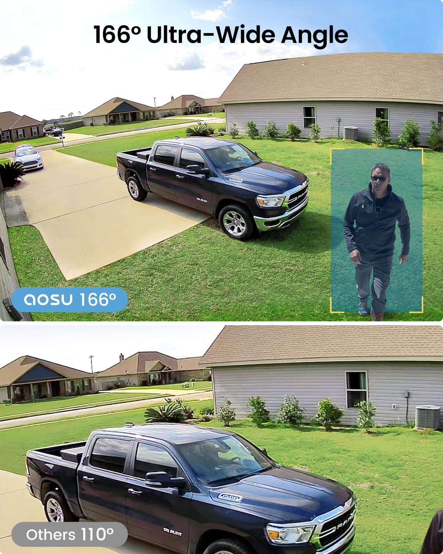 aosu Security Cameras Wireless Outdoor Home System, True 2K HD Night Vision, No Subscription, 240-Day Battery Life, 166° Wide View, Spotlight & Sound Alarm, Motion Only Alert, Support 2.4G / 5G WiFi