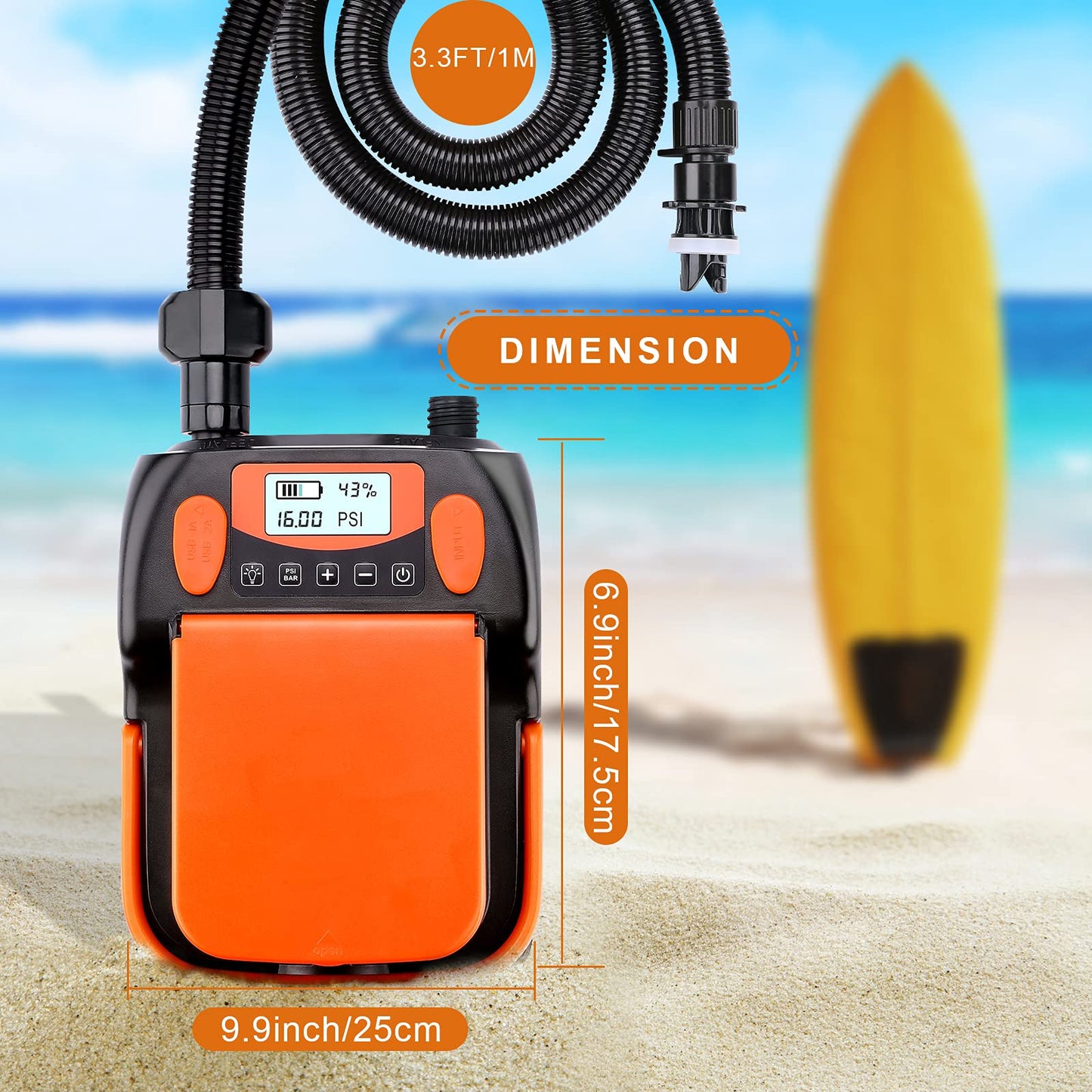 AGPtEK Elektrische SUP Pumpe, 6000mAh, 16 PSI, tragbar und wiederaufladbar